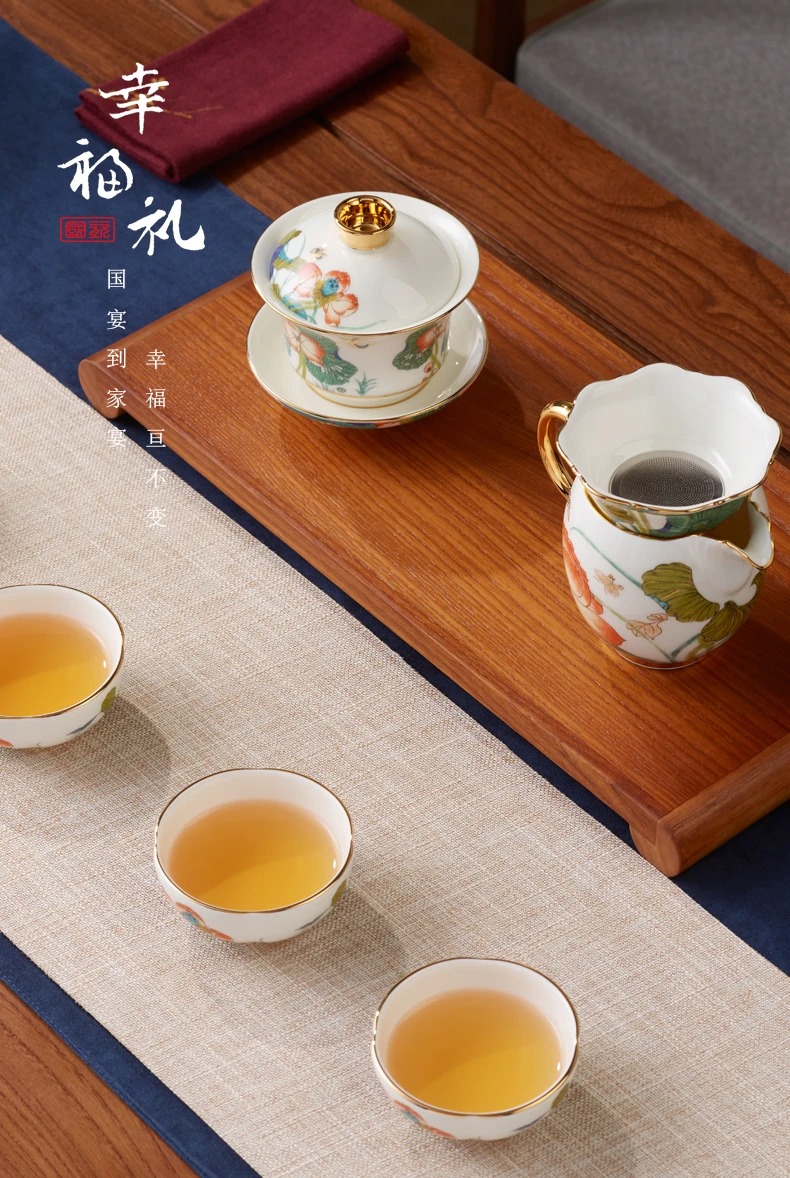 中国高級茶器 AURATIC 国瓷永丰源 国瓷永丰源幸福和鸣9头茶具，高端瓷器，国宴品质，商务送礼首选