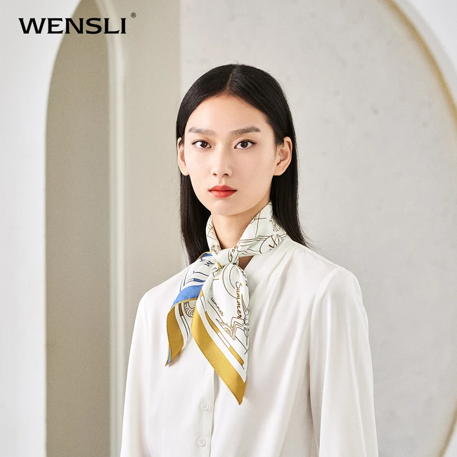 万事利WENSLI 真丝丝巾女薄款高端丝绸桑蚕丝中方巾 万物生-金蓝
