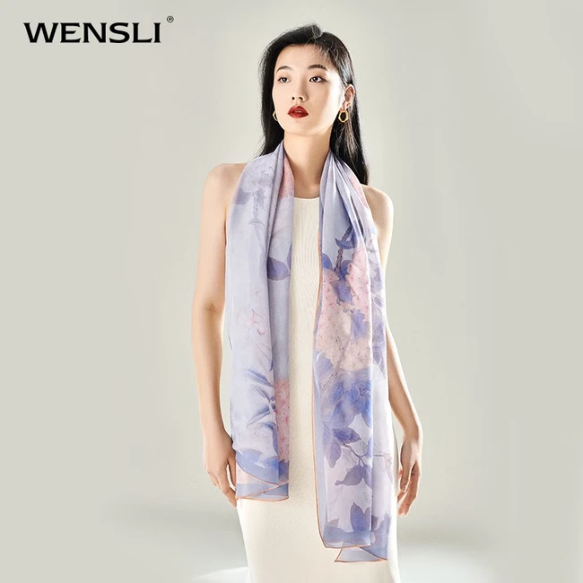 万事利WENSLI 真丝丝巾披肩围巾披肩女士长巾 新丝绸蝶恋花开