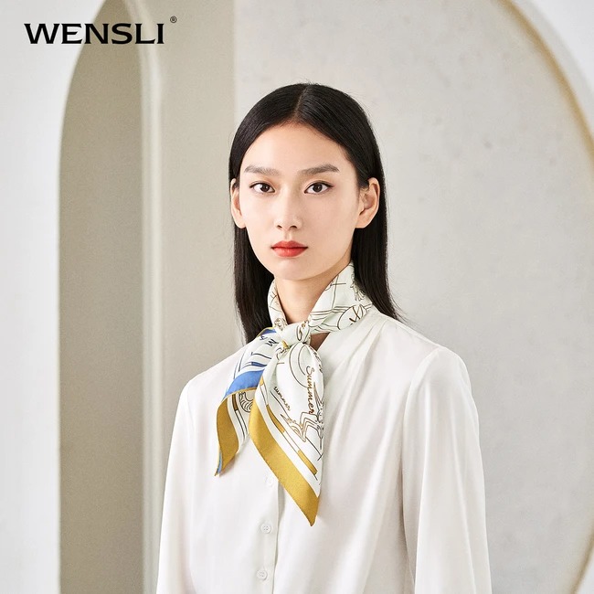 万事利WENSLI 真丝丝巾女薄款高端丝绸桑蚕丝中方巾 万物生-金蓝