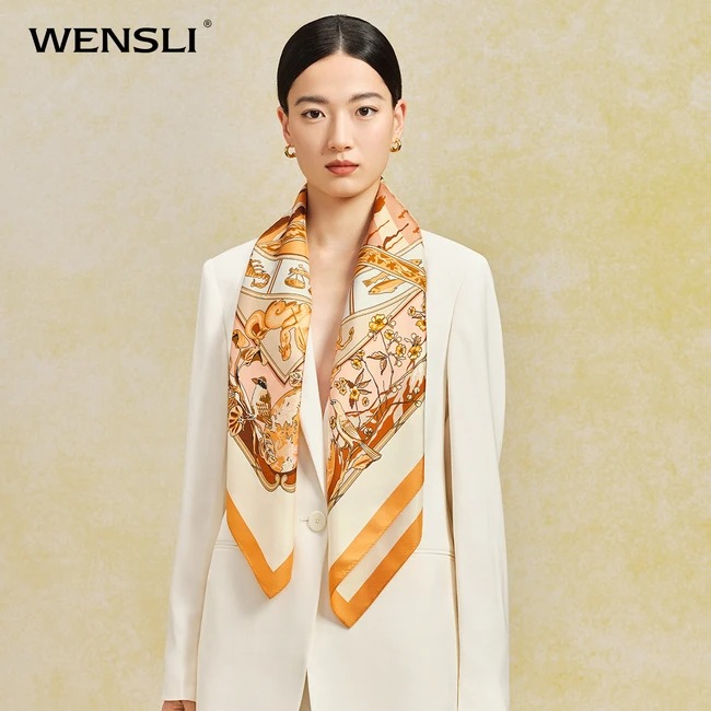 万事利WENSLI 真丝丝巾女大方巾桑蚕丝披肩 礼盒装星语-橙色