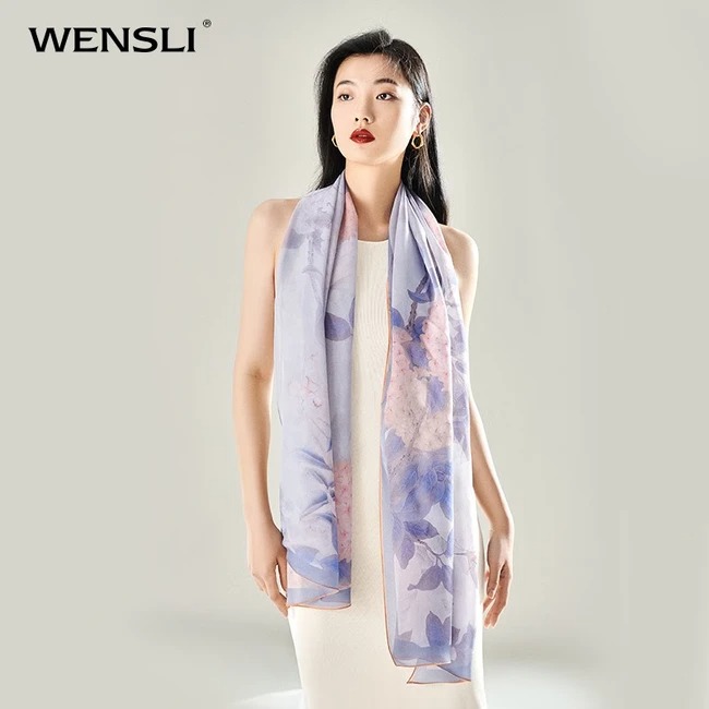 万事利WENSLI 真丝丝巾披肩围巾披肩女士长巾 新丝绸蝶恋花开
