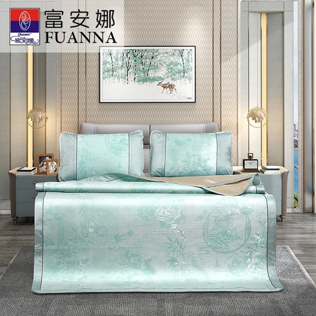 【中国直邮,时效10-15天】富安娜(FUANNA)凉席三件套 冰丝提花席\竹梦轩 180*200cm